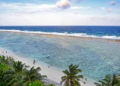 A general view shows people at a beach in Maldives