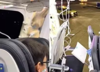 An Alaska Airline flight made an emergency landing after one of its doors blew open mid-air on Friday. (X)