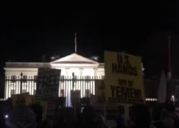 Demonstrators at Times Square and White House raised slogans