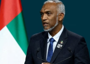India-Maldives row, Maldives president Mohamed Muizzu delivers a statement.(Reuters)