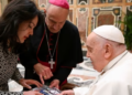 Pope Francis meets participants to the symposium Universite des Communicants en Eglise at the Vatican