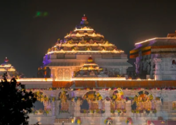Ram Janmabhoomi temple lit up before its grand opening in Ayodhya