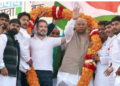Congress President Mallikarjun Kharge and party leader Rahul Gandhi being felicitated during a public meeting amid the party's Bharat Jodo Nyay Yatra, in Amethi on Monday. (ANI)