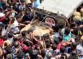 People block a forest officials vehicle during district-wide hartal at Pulpally, in Wayanad district, Saturday, Feb. 17, 2024.