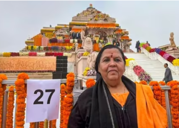 Uma Bharti during the Ram Mandir 'Pran Pratishtha' ceremony, in Ayodhya on January 22.(PTI)