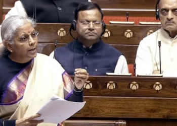 Union Finance Minister Nirmala Sitharaman speaks in the Rajya Sabha during the Budget Session of Parliament, in New Delhi on Thursday. ANI Photo,SansadTV