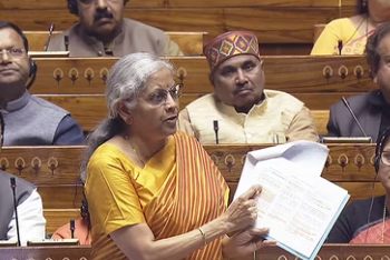Union finance minister Nirmala Sitharaman speaks in the Lok Sabha during the Budget Session of Parliament on Friday. (ANI)
