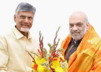TDP leader Chandrababu Naidu with Union home minister Amit Shah. (File Photo)