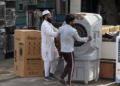 Air coolers for sale at a store during high temperatures in New Delhi, India, on Thursday, May 30, 2024. (Prakash Singh,Bloomberg)