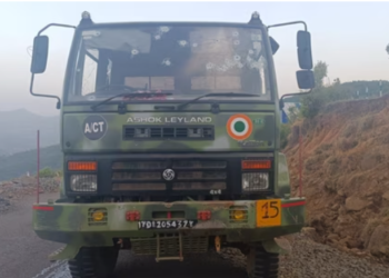 The Indian Air Force vehicle which came under terrorist attack in Poonch on Saturday.