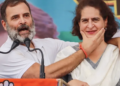 Congress leaders Rahul Gandhi and Priyanka Gandhi during a public meeting for Lok Sabha elections at Maharajganj in Rae Bareli on May 13. (PTI)