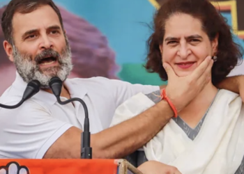 Congress leaders Rahul Gandhi and Priyanka Gandhi during a public meeting for Lok Sabha elections at Maharajganj in Rae Bareli on May 13. (PTI)