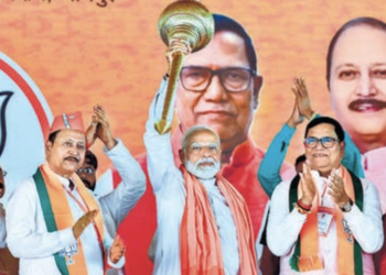 Prime Minister Narendra Modi at a rally in Jaunpur. (ANI)