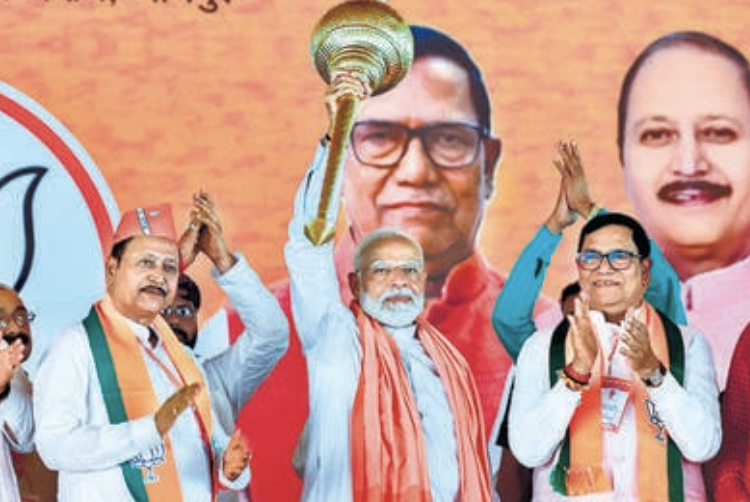 Prime Minister Narendra Modi at a rally in Jaunpur. (ANI)
