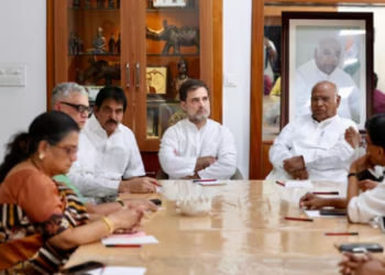 Rahul Gandhi, Congress chief Mallikarjun Kharge at the INDIA bloc meeting.