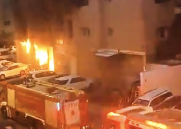 Kuwait building fire: Smoke billows after a fire broke out in a building, in Mangaf, Kuwait, Wednesday, June 12, 2024. At least 41 people were killed, according to officials.(PTI)