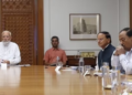 Prime Minister Narendra Modi with Ajit Doval and PK Mishra