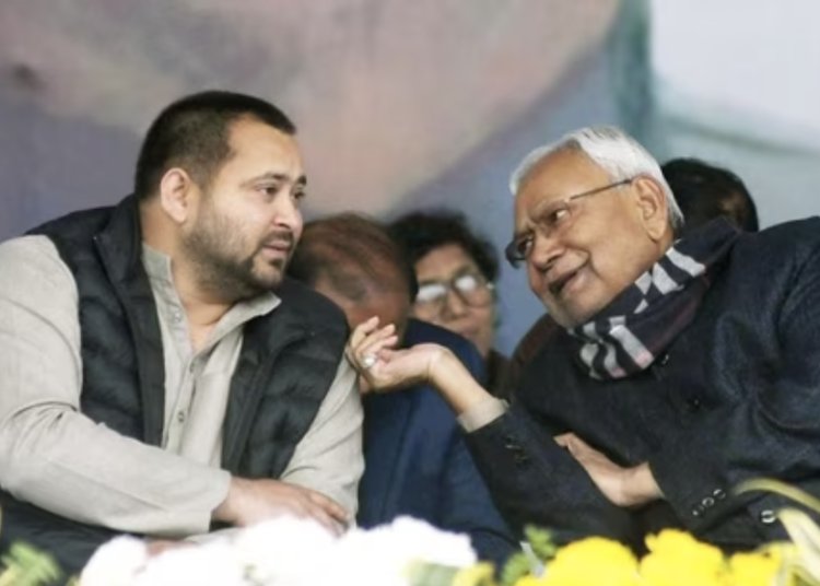 A file photo of Bihar chief minister Nitish Kumar with RJD leader Tejashwi Yadav
