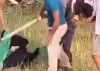 The viral video showed a woman being beaten up by a group of men armed with thick sticks (Twitter,video screengrab)