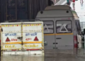 Vehicles partially submerged in the waterlogged underpass at Moolchand following heavy rainfall, in New Delhi on Friday. (ANI)