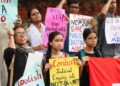 Activists protest against the National Testing Agency over the alleged irregularities in NEET-UG exams 2024, at Jantar Mantar, in New Delhi.(PTI)