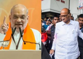 Amit Shah launched sharp attacks on Nationalist Congress Party (Sharadchandra Pawar) supremo Sharad Pawar over corruption.(PTI)