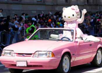 IMAGE DISTRIBUTED FOR JAPAN DAY, INC. - Hello Kitty rides in the 3rd annual Japan Day Parade on Saturday, May 11, 2024, in New York. (AP ,Charles Sykes)