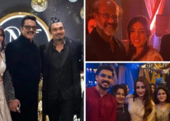 Rajinikanth and Trisha Krishnan attended Varalaxmni Sarathkumar's wedding.