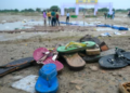 Shoes are pictured where a stampede killed people during a sermon at Hathras on July 3, 2024. (AFP)