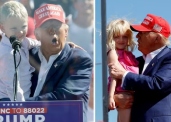 Donald Trump shares warm moments with his grandchildren at NC rally (AP Photo/Chris Seward, photo by Anna Moneymaker / GETTY IMAGES NORTH AMERICA / Getty Images via AFP)