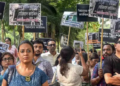 Doctors stage a protest in front of West Bengal Medical Council office over the R G Kar Hospital incident, in Kolkata, (PTI)(HT_PRINT)