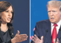 In this combination photo, Democratic vice presidential candidate Sen. Kamala Harris, speaks during a debate, Oct. 7, 2020