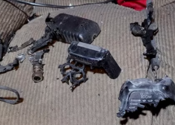 This video grab shows a walkie-talkie that was exploded inside a house, in Baalbek, east Lebanon on Wednesday.(AP)