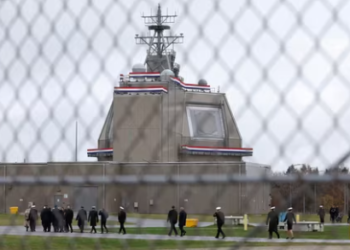 Delegates visit the deck house of the American ballistic missile defence base to be integrated into the "Aegis Ashore" missile defense system, on the day of its inauguration in Redzikowo, Poland, November 13, 2024.(REUTERS)