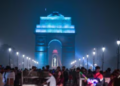 India gate lit blue in solidarity with disadvantaged and vulnerable children, as part of the Go Blue campaign aimed at drawing attention towards child rights, on World Children Day, in New Delhi, India, on November 19. (RAJ K RAJ /HT PHOTO)
