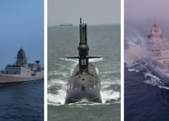 (From left to right) INS Nilgiri, INS Vaghsheer and INS Surat. (PMO)