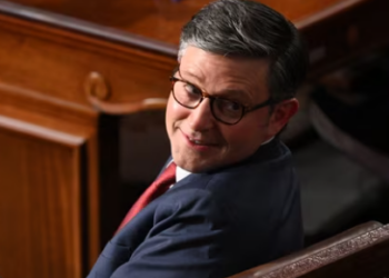 US Speaker of the House Mike Johnson, Republican from Louisiana, looks on during the vote for Speaker of the House, during the first session of the 119th Congress in the House Chamber at the US Capitol in Washington, DC, on January 3, 2025. (Photo by Mandel NGAN / AFP)